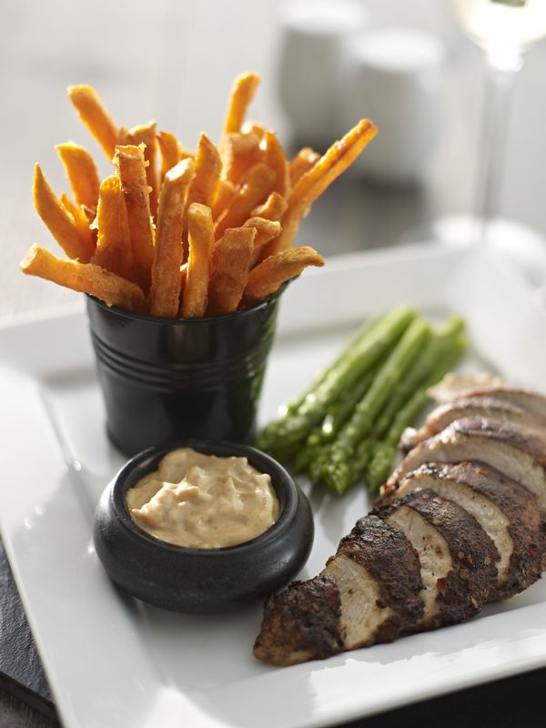 BBQ Chicken with Potato Skewers and Coleslaw