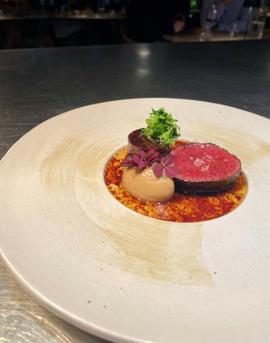 Venison saddle, haunch sausage, caramelised cauliflower, cauli-kraut, walnut wine - 1